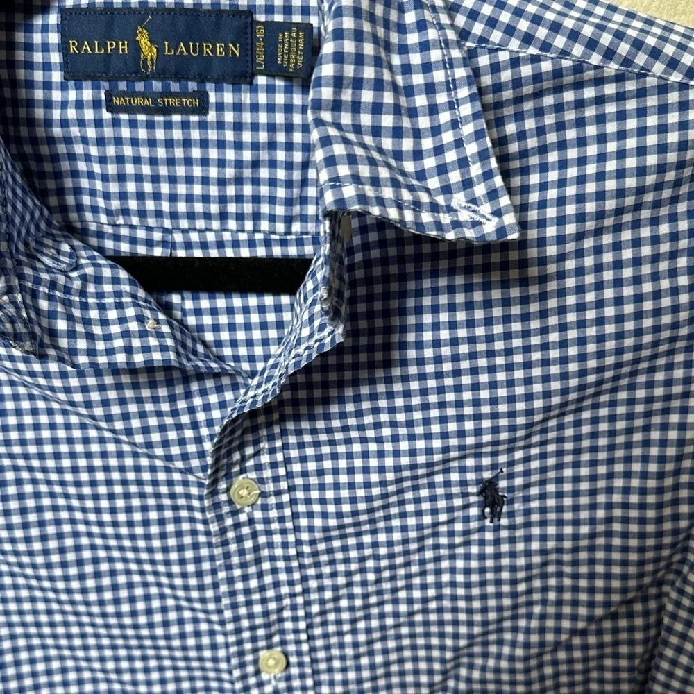 Ralph Lauren boys gingham button down size L 14/16